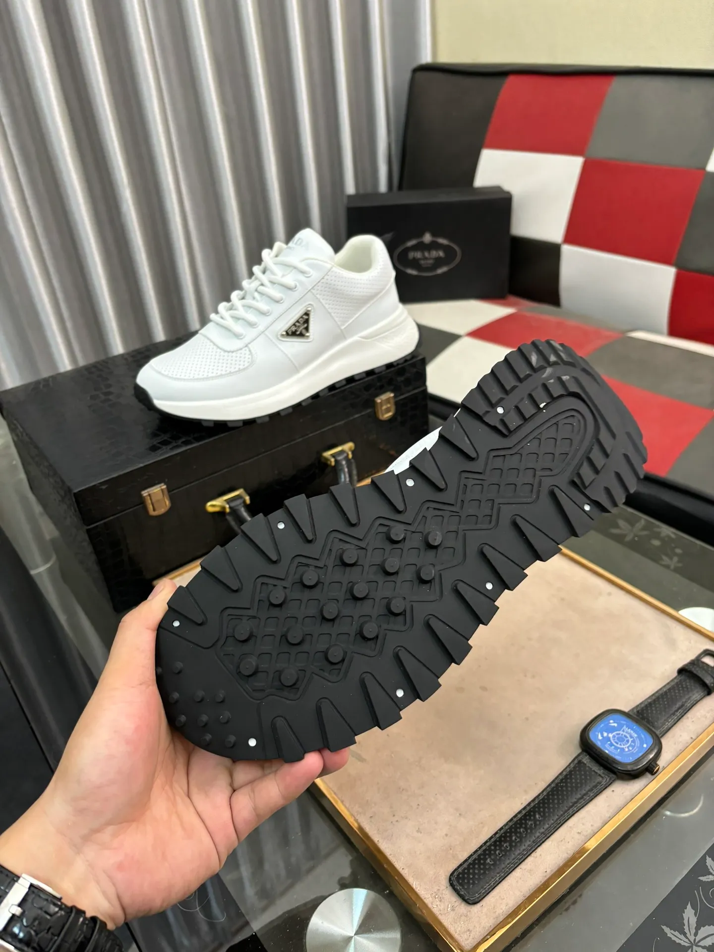 Men's shoes 💰440⌚️⌚️【PRADA】Prada Hong Kong counter casual shoes, counter quality, high-quality workmanship, uppers made of imported breathable fly mesh fabric, comfortable and breathable lining, original air cushion elastic outsole, casual fashion, high-end quality, size: 38-442️⃣Colors available